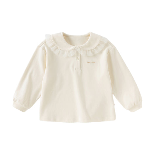 Dave&Bella Kids Girls Autumn Cotton Pearl White Sweet T-shirt Tops