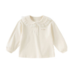 Dave&Bella Kids Girls Autumn Cotton Pearl White Sweet T-shirt Tops