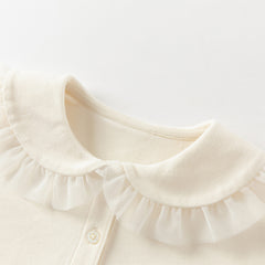 Dave&Bella Kids Girls Autumn Cotton Pearl White Sweet T-shirt Tops