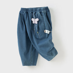 Dave&Bella Toddler Girls Autumn Denim Blue Loose Causal Jeans Pants