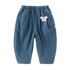 Dave&Bella Toddler Girls Autumn Denim Blue Loose Causal Jeans Pants