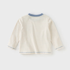Dave&Bella Toddler Boys Autumn Cotton Apricot Striped T-shirts Tops