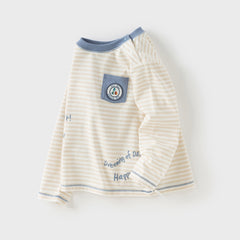Dave&Bella Toddler Boys Autumn Cotton Apricot Striped T-shirts Tops
