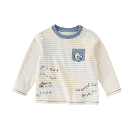 Dave&Bella Toddler Boys Autumn Cotton Apricot Striped T-shirts Tops