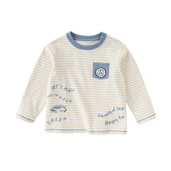 Dave&Bella Toddler Boys Autumn Cotton Apricot Striped T-shirts Tops