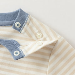 Dave&Bella Toddler Boys Autumn Cotton Apricot Striped T-shirts Tops