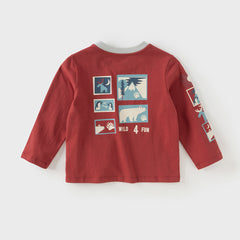 Dave&Bella Toddler Boys Autumn Red Playful Cotton T-shirt Tops