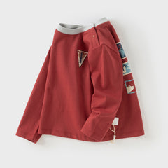 Dave&Bella Toddler Boys Autumn Red Playful Cotton T-shirt Tops