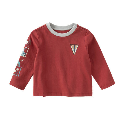 Dave&Bella Toddler Boys Autumn Red Playful Cotton T-shirt Tops