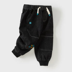 Dave&Bella Boys Autumn Cotton Carbon Black Casual Drawstring Jeans