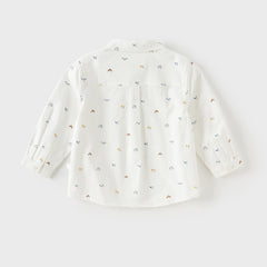 Dave&Bella Toddler Boys Autumn Breathable Cotton Cute White Print Casual Shirts Tops