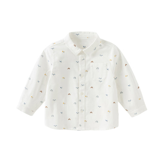 Dave&Bella Toddler Boys Autumn Breathable Cotton Cute White Print Casual Shirts Tops