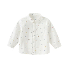 Dave&Bella Toddler Boys Autumn Breathable Cotton Cute White Print Casual Shirts Tops