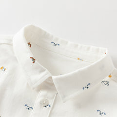Dave&Bella Toddler Boys Autumn Breathable Cotton Cute White Print Casual Shirts Tops