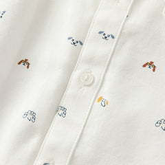 Dave&Bella Toddler Boys Autumn Breathable Cotton Cute White Print Casual Shirts Tops