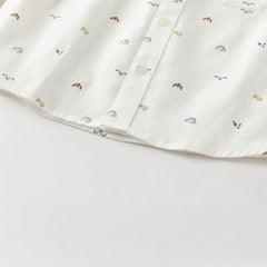 Dave&Bella Toddler Boys Autumn Breathable Cotton Cute White Print Casual Shirts Tops