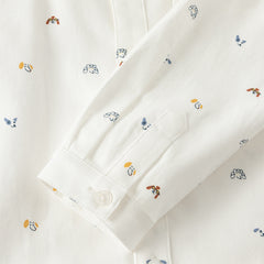 Dave&Bella Toddler Boys Autumn Breathable Cotton Cute White Print Casual Shirts Tops