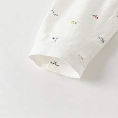 Dave&Bella Toddler Boys Autumn Breathable Cotton Cute White Print Casual Shirts Tops