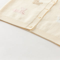 Dave&Bella Girls Autumn Cotton Beige Rabbit Jacquard Sweater Cardigan Coat