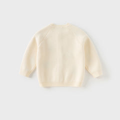 Dave&Bella Girls Autumn Cotton Beige Rabbit Jacquard Sweater Cardigan Coat