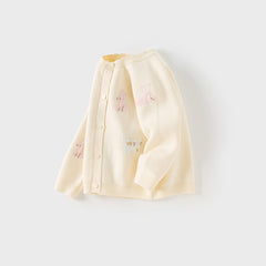 Dave&Bella Girls Autumn Cotton Beige Rabbit Jacquard Sweater Cardigan Coat