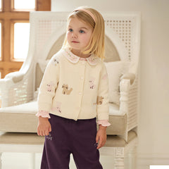 Dave&Bella Girls Autumn Cotton Beige Rabbit Jacquard Sweater Cardigan Coat