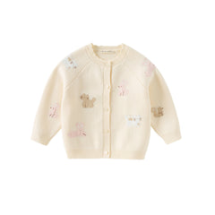 Dave&Bella Girls Autumn Cotton Beige Rabbit Jacquard Sweater Cardigan Coat