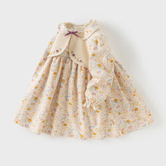 Dave&Bella Girls Autumn Cotton Floral Print A-line Princess Dress