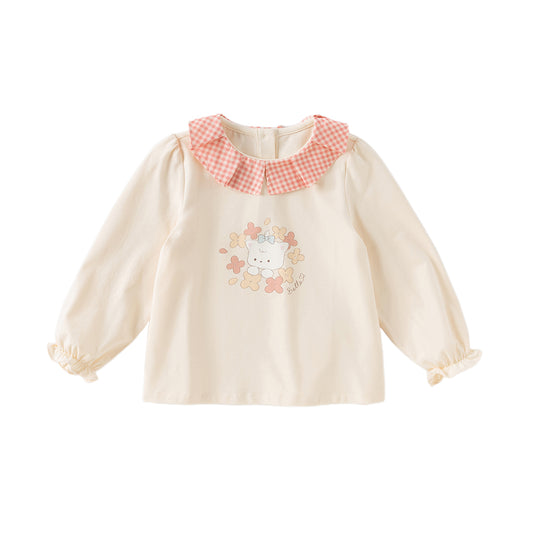 Dave&Bella Toddler Girls Autumn Cute Beige Cartoon Print T-shirts Tops