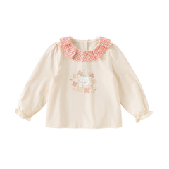 Dave&Bella Toddler Girls Autumn Cute Beige Cartoon Print T-shirts Tops