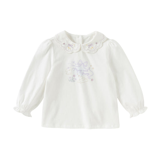 Dave&Bella Girls Autumn Adorable Cotton Lace Collar Print T-shirt Top