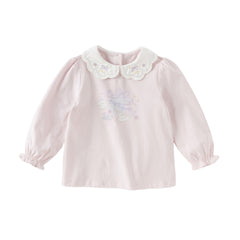 Dave&Bella Girls Autumn Adorable Cotton Lace Collar Print T-shirt Top