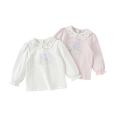 Dave&Bella Girls Autumn Adorable Cotton Lace Collar Print T-shirt Top