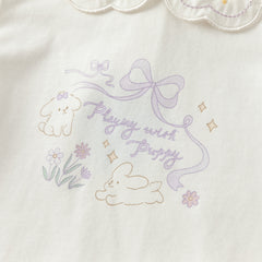 Dave&Bella Girls Autumn Adorable Cotton Lace Collar Print T-shirt Top