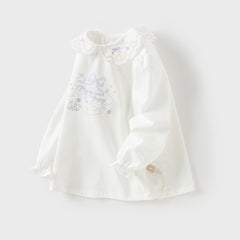 Dave&Bella Girls Autumn Adorable Cotton Lace Collar Print T-shirt Top