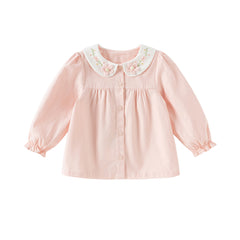 Dave&Bella Girls Autumn Cotton Pink Sweet Flower Embroidery Shirt Top