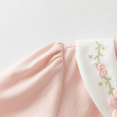 Dave&Bella Girls Autumn Cotton Pink Sweet Flower Embroidery Shirt Top