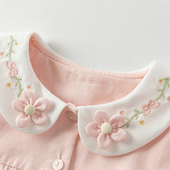 Dave&Bella Girls Autumn Cotton Pink Sweet Flower Embroidery Shirt Top