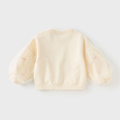 Dave&Bella Toddler Girls Autumn Milk Yellow Adorable Mesh Sleeve Sweatshirts Tops