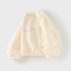 Dave&Bella Toddler Girls Autumn Milk Yellow Adorable Mesh Sleeve Sweatshirts Tops