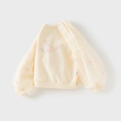 Dave&Bella Toddler Girls Autumn Milk Yellow Adorable Mesh Sleeve Sweatshirts Tops