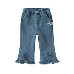 Dave&Bella Girls Autumn Cotton Delicate Embroidered Jeans Pants