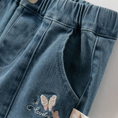 Dave&Bella Girls Autumn Cotton Delicate Embroidered Jeans Pants