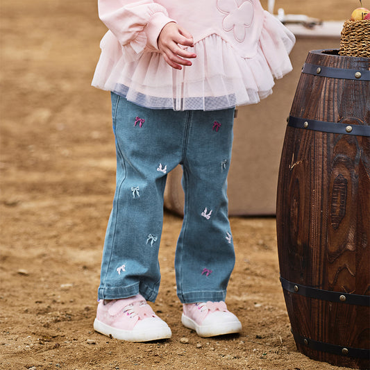 Dave&Bella Toddler Girls Autumn Soft Cotton Denim Blue Casual Jeans Pants