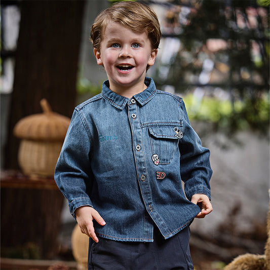 Dave&Bella Boys Autumn Casual Cotton Denim Blue Shirt Top