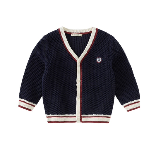 Dave&Bella Boys Autumn Navy Blue College Style Cardigan Jacket