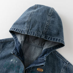 Dave&Bella Boys Autumn Denim Blue Cool Long Sleeve Hooded Jacket Coat