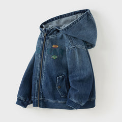 Dave&Bella Boys Autumn Denim Blue Cool Long Sleeve Hooded Jacket Coat