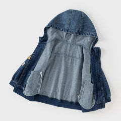 Dave&Bella Boys Autumn Denim Blue Cool Long Sleeve Hooded Jacket Coat