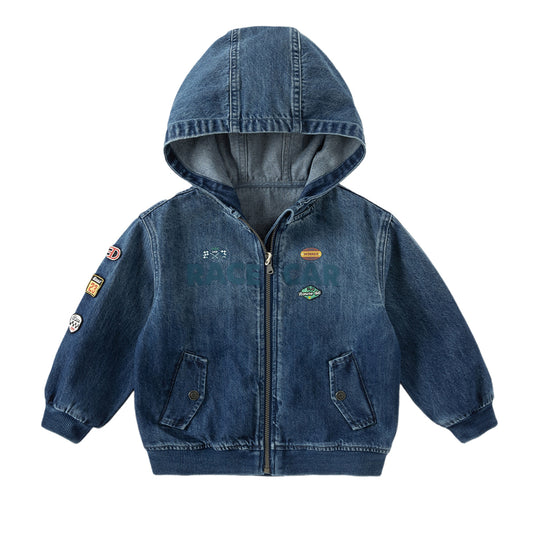 Dave&Bella Boys Autumn Denim Blue Cool Long Sleeve Hooded Jacket Coat